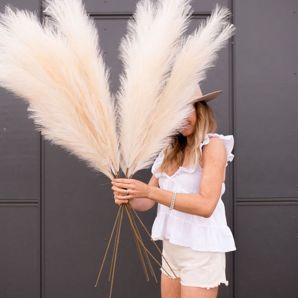 Pampas Grass "Faux", Artificial By Luxe B Pampas Grass - Cream — 43" (Set of 3)